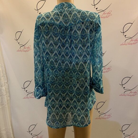 New Directions. Sz S. 3/4 Roll tab sleeves. Semi Sheer. Pullover. B84. - Picture 4 of 5